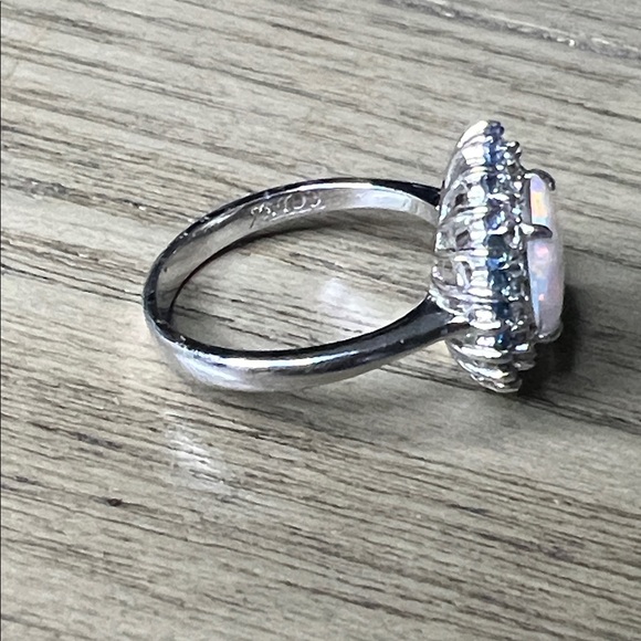 Lab Opal, CZ, and Tanzanite Gemstone Sterling Silver Ring - Picture 3 of 5
